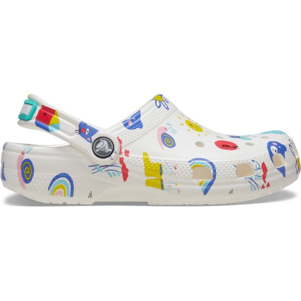 Crocs Classic Doodle Print Clog Kids Kinder Sandale White/Multi