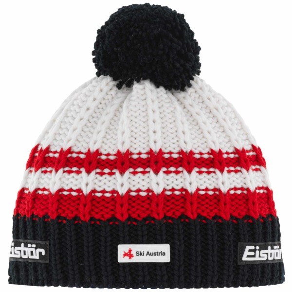 Eisbär Kova Pompon SKA Unisex Winter-Strickmütze mit Fleeceband Schwarz/Ardea/Weiß