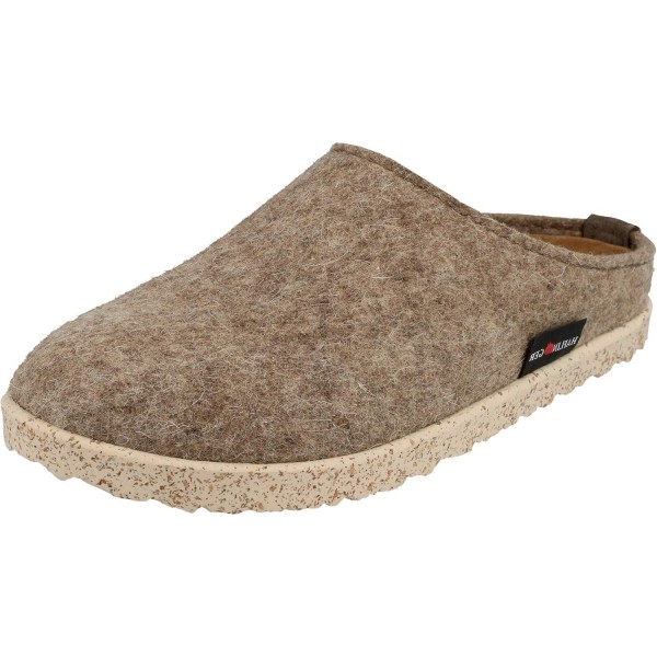 Haflinger Manhatten Clog Unisex Filz-Pantoffel mit Lederinnensohle Beige (Torf)