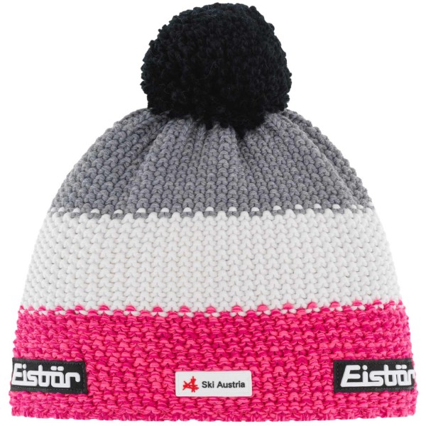 Eisbär Star Pompon SKA Damen Winter-Strickmütze mit Fleeceband Pink/Weiß/Grau (Pinkmeliert/White/Graumele)