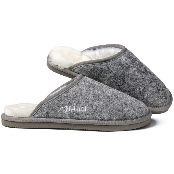 Fellhof Trendy Filz+ Unisex Lammfell-Pantoffel mit EVA-Sohle Grau Melange