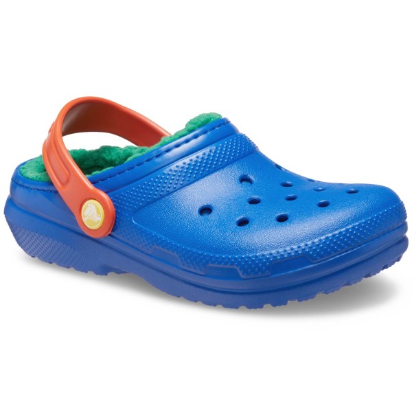 Crocs Classic Lined Clog Kids Kinder Pantoffel mit Futter Blau Blue Bolt Multi