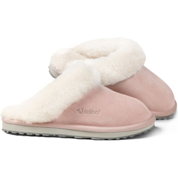 Fellhof Primo Damen Damen Lammfell-Pantoffel mit Gummisohle Rosa