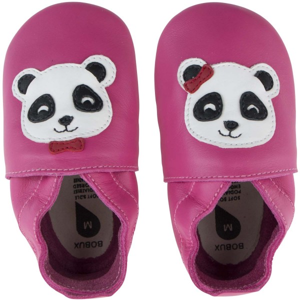 Bobux Soft Sole Panda Baby Krabbelschuhe aus Leder mit Ente Pink