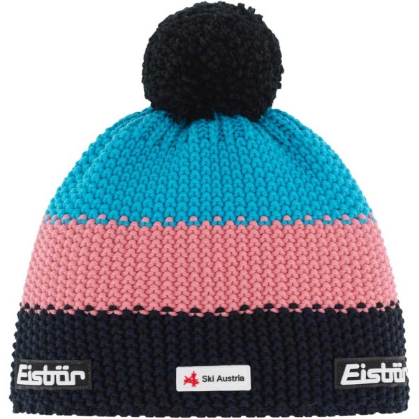 Eisbär Star Pompon SKA Damen Winter-Strickmütze mit Fleeceband Schwarzblmeliert/Strawberry/Mugo