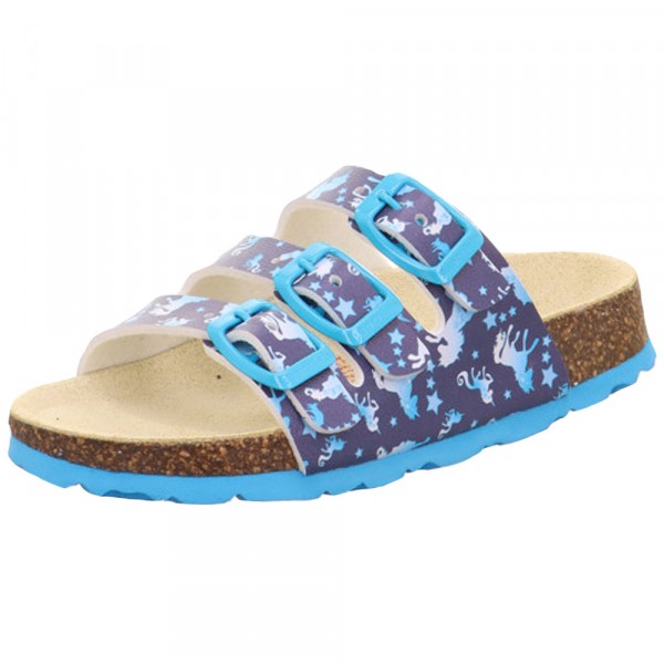 & Schuhe | Online Mädchen Lederfußbett Clogs Flux Einhörner Fussbettpantoffel | (Blau) Superfit mit | Pantoletten Kinderschuhe & Pantolette