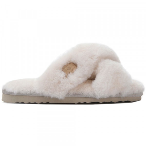 Canada Snow Edmonton Slippers Cross Dame Slide-Pantoffel aus Lammfell Cremeweiß