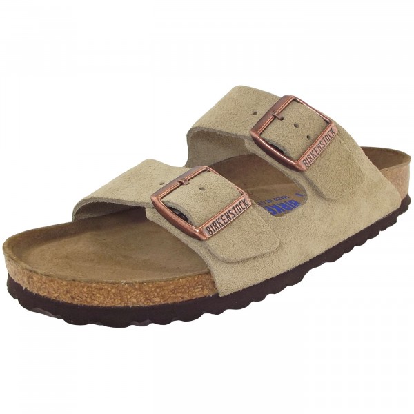 birkenstock arizona soft footbed sandal in taupe suede