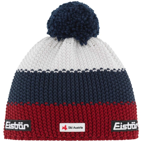 Eisbär Star Pompon SKA Unisex Winter-Strickmütze mit Fleeceband Weinrot/Dunkelblau/Weiß (Burgund/Dark Cobalt/White)