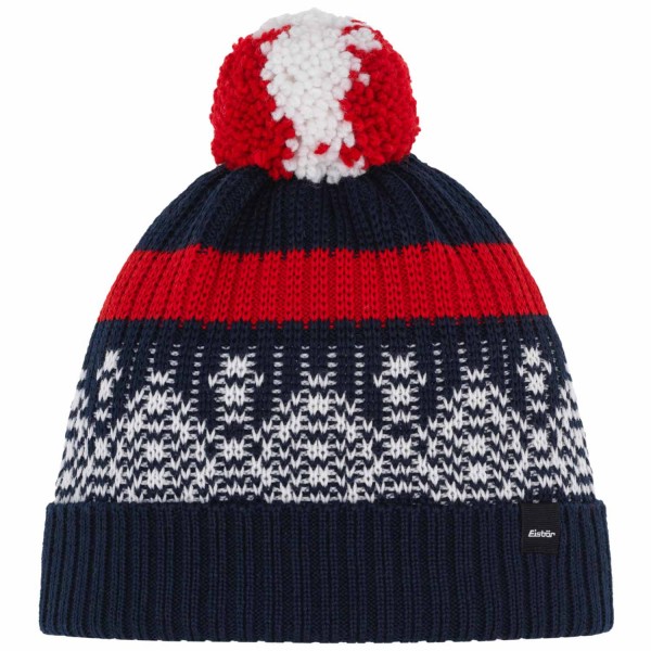 Eisbär Norrak Pompon Unisex Wintermütze mit Rot-Weiß-Rot-Bommel Nacht/White/Ardea