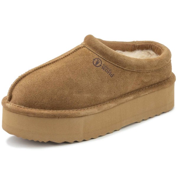 Natural World Ker Damen Platform-Pantoffel mit Futter aus Schurwolle Cognac (Cuero)