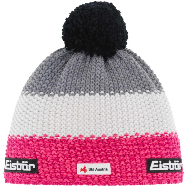 Eisbär Star Pompon SKA Kids Mädchen Winter-Strickmütze mit Fleeceband Pink/Weiß/Grau (Pinkmeliert/White/Graumele)