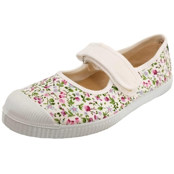 Natural World Mary Jane Mädchen Ballerina mit Blumenmotiv Weiß (Blanco)